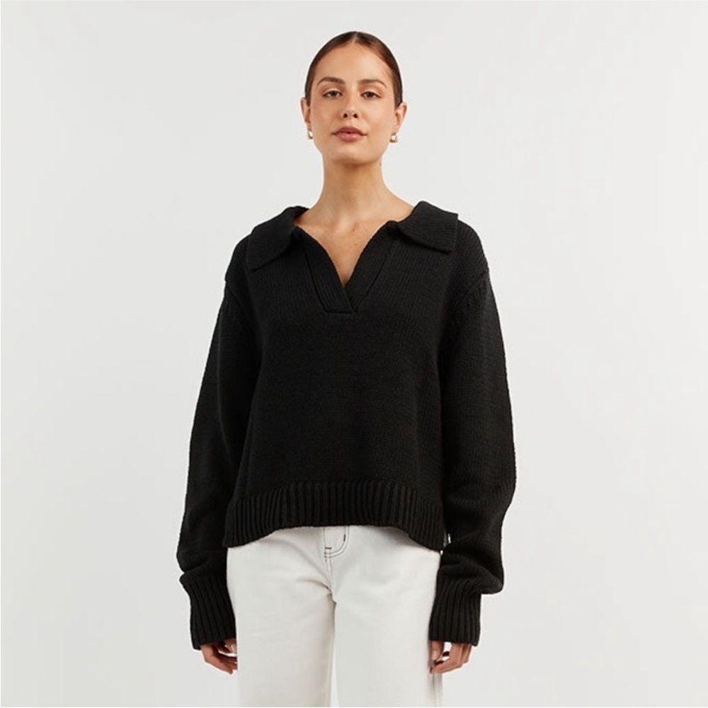 DISSH Colbie Knit Jumper Collared Chunky Sweater Black Cotton Wool Size S